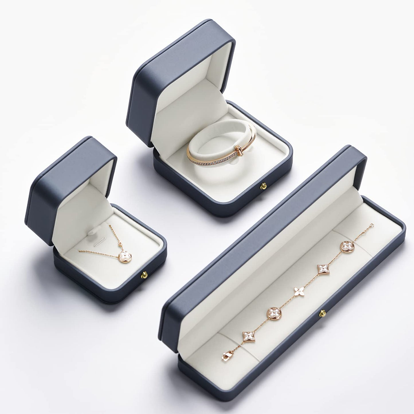 Papten PU Leather Necklace Box Velvet Interior Necklace Gift Box Pendant Case Display Storage Case for Anniversary Wedding Birthday Mother's Day (Steel-Blue)