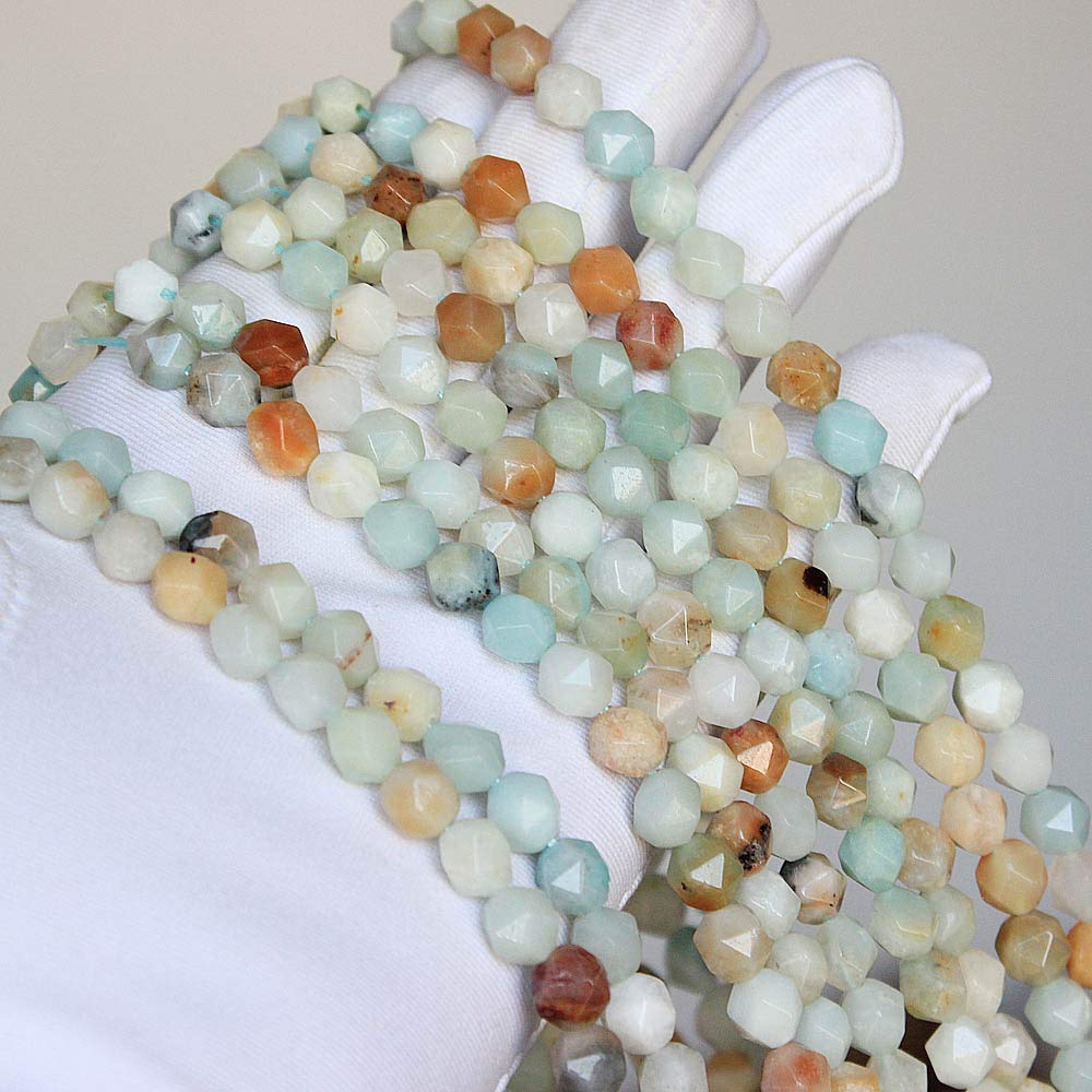 MJDCB Best Sellers Natural Stone Beads Faceted Polygon Amazonite Crystal Energy Stone Healing Power for Jewelry Making(8mm)