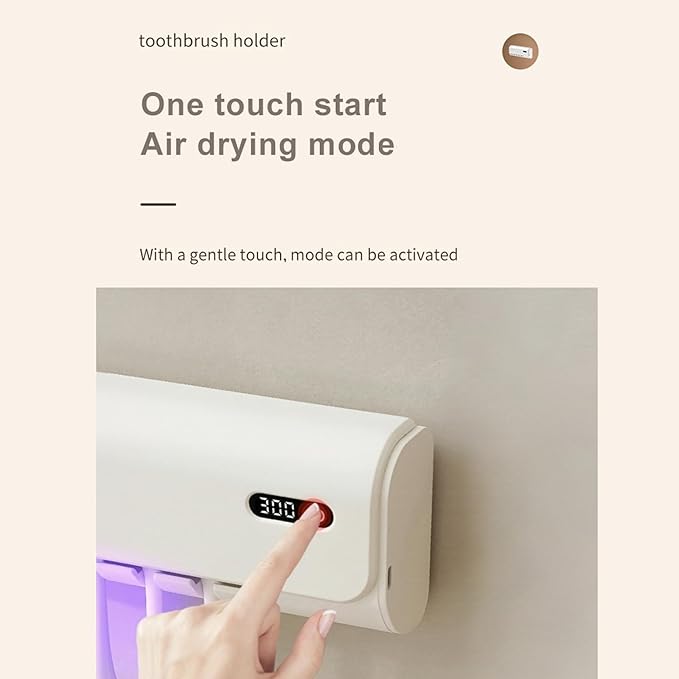 Toothbrush Holder for Bathrooms, Timer Function & 5 Toothbrush Slots Rechargeable Cordless Wall-Mounted Toothbrush Holder with Drying Functions, No Drilling(White)