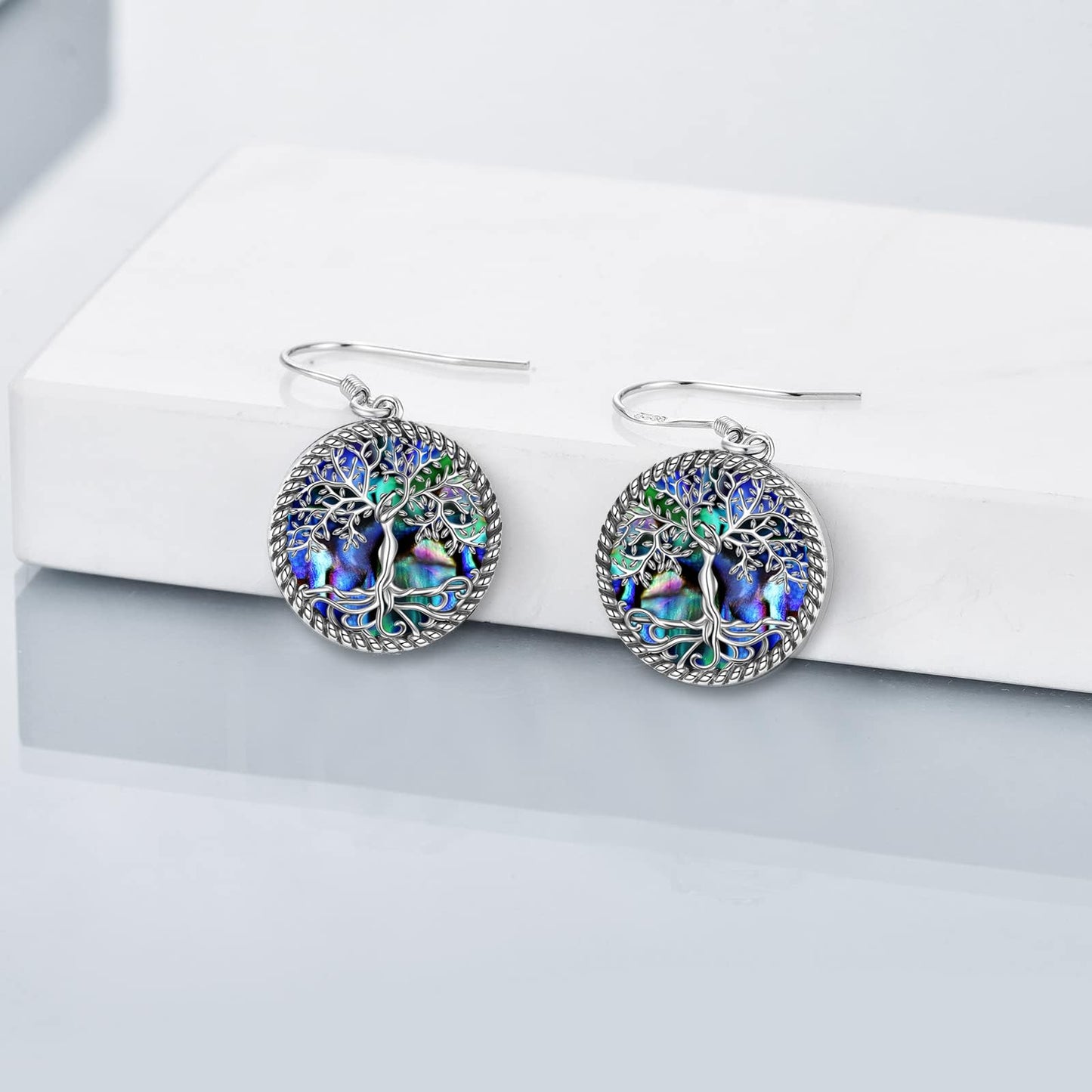 ONEFINITY Sterling Silver Tree of Life Abalone Shell Dangle Drop Earrings for Women Tree of Life Jewelry Christmas Gifts