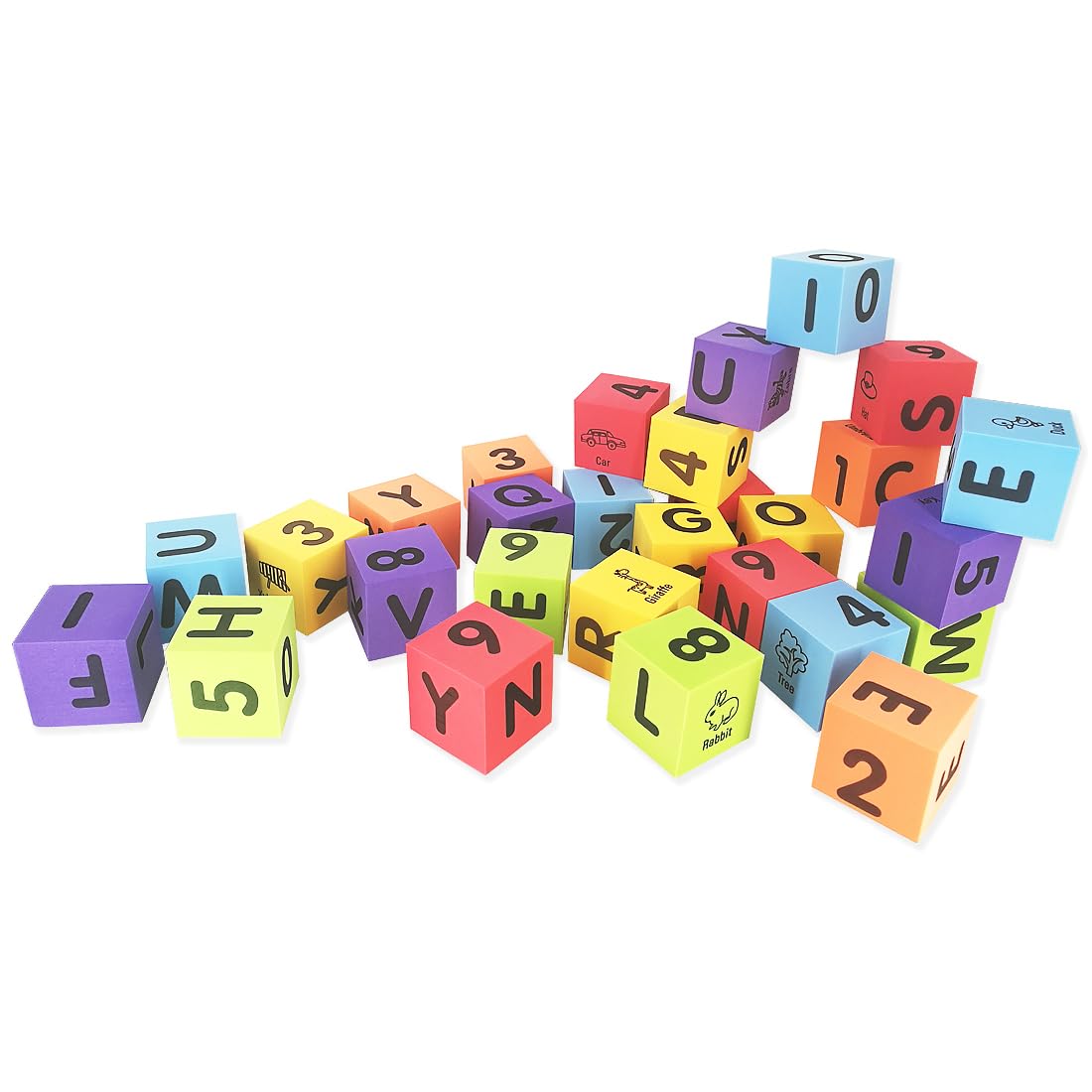 MOBU Foam Building Blocks for Toddlers,30 pcs 2-inch Alphabet Letters Number Blocks with Storage Bag, Learning ABC, 123 Stacking Blocks for Kids