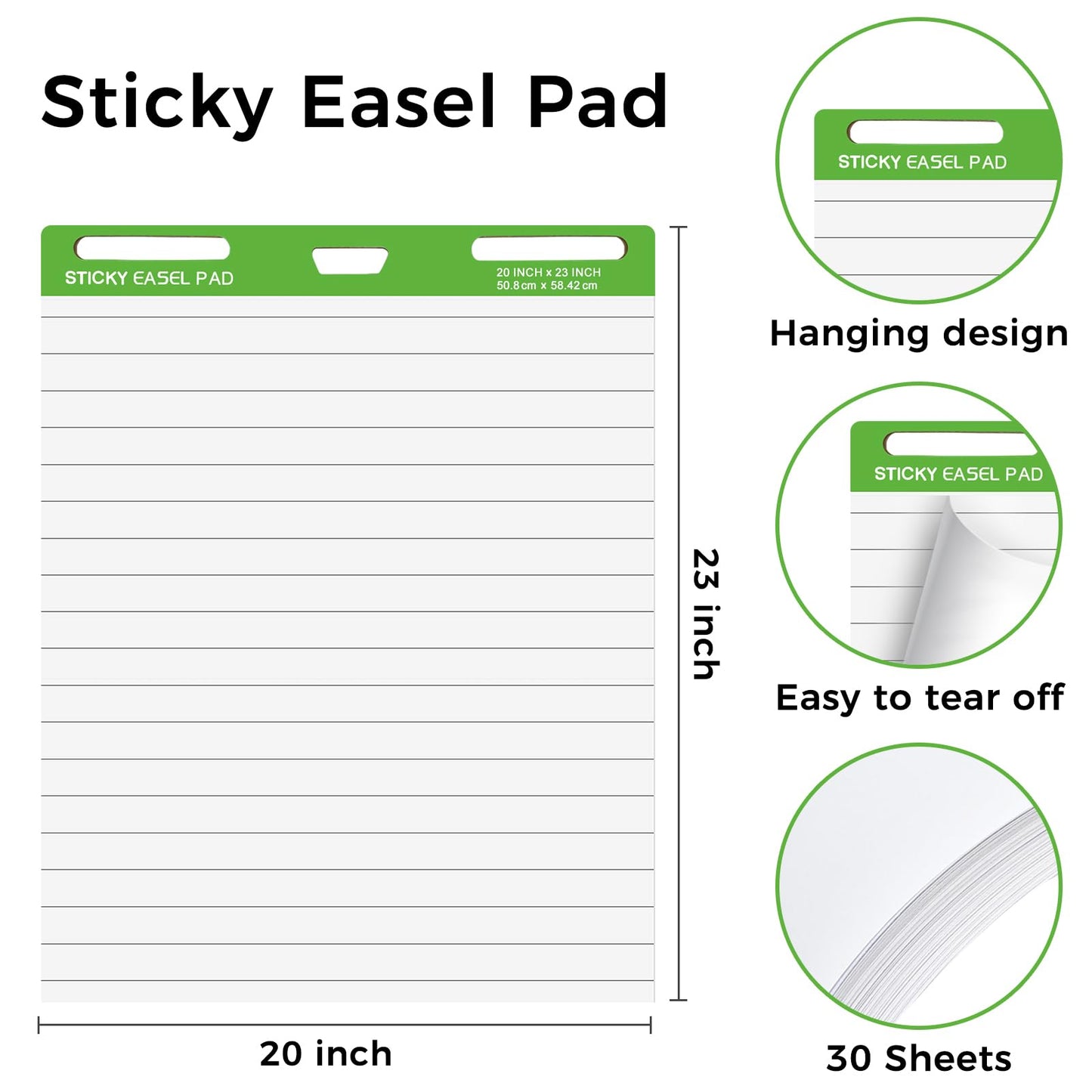 DINGIXOC Sticky Easel Pads 20 x 23 Inches, 3 Pack Anchor Chart Paper for Teachers, Self Stick Flip Chart Paper with Sticky Back for Classroom, Office, 30 Sheets/Pad (Lined)