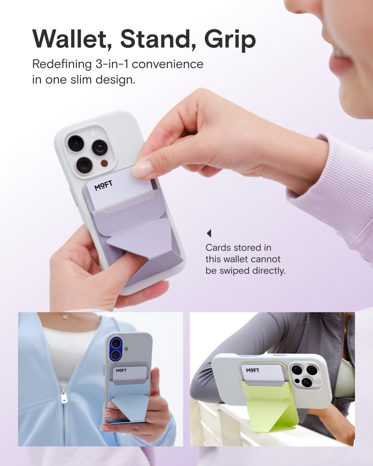 MOFT Magnetic Wallet Stand Compatible with iPhone 17/16/15/14/13/12 Series, Angle Adjustment & Magsafe Compatible MOVAS Phone Stand,Faded Jeans
