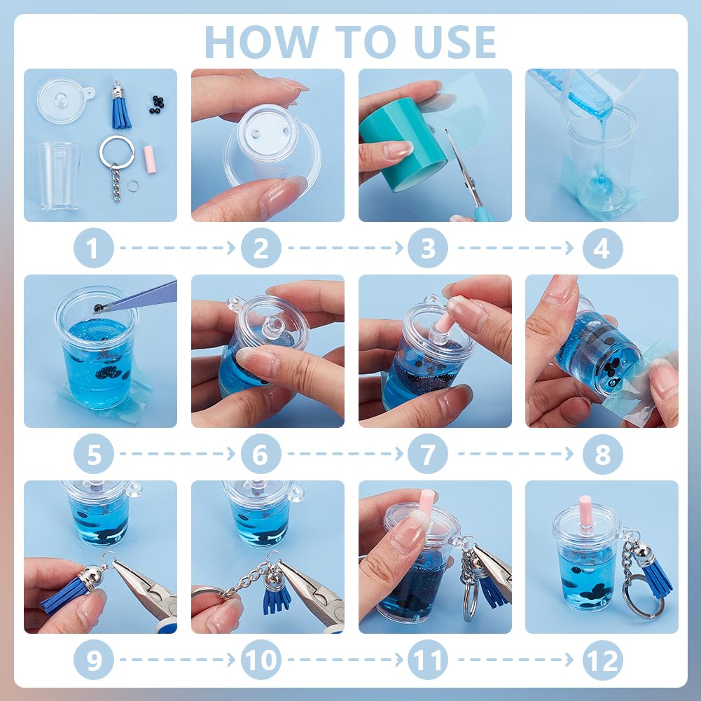 OLYCRAFT 218pcs Mini Cup Keychain Kit NO-Glue Bubble Tea Keychain Accessories Set Bubble Tea Keychains Kit Mini Cup Pendants with Rings Tassels Bubbles Straws for Key Chain DIY Earring Making