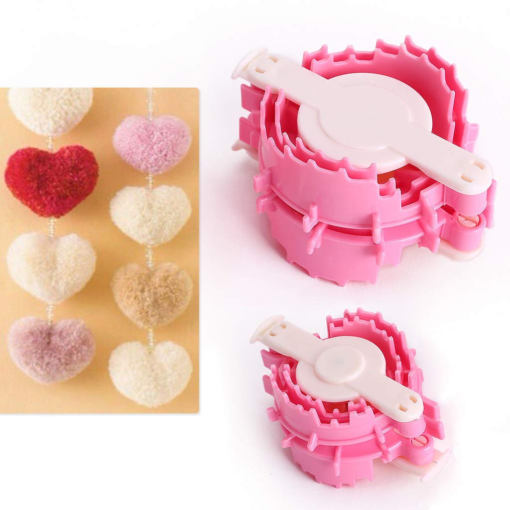 ceng-AIO Pom-Pom Maker 2X Size L+S Heart Shape Craft Tool, Plastic, Baby Shower