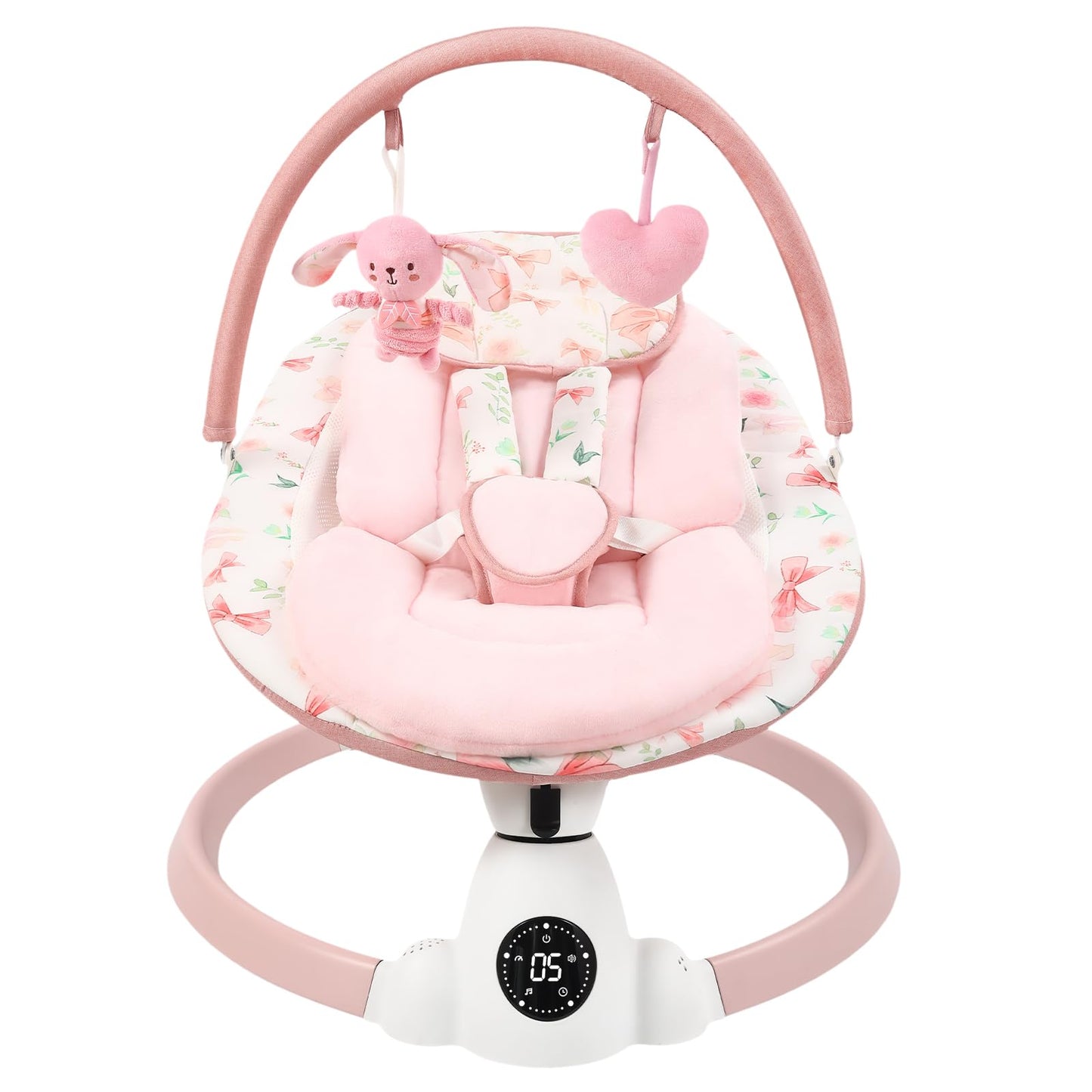 Baby Swing for Infants with 5 Swing Speeds, Portable Electric Baby Swing with Bluetooth, Remote Control & Touch Panel, 5-Point Harness, Indoor & Outdoor Use, Pink