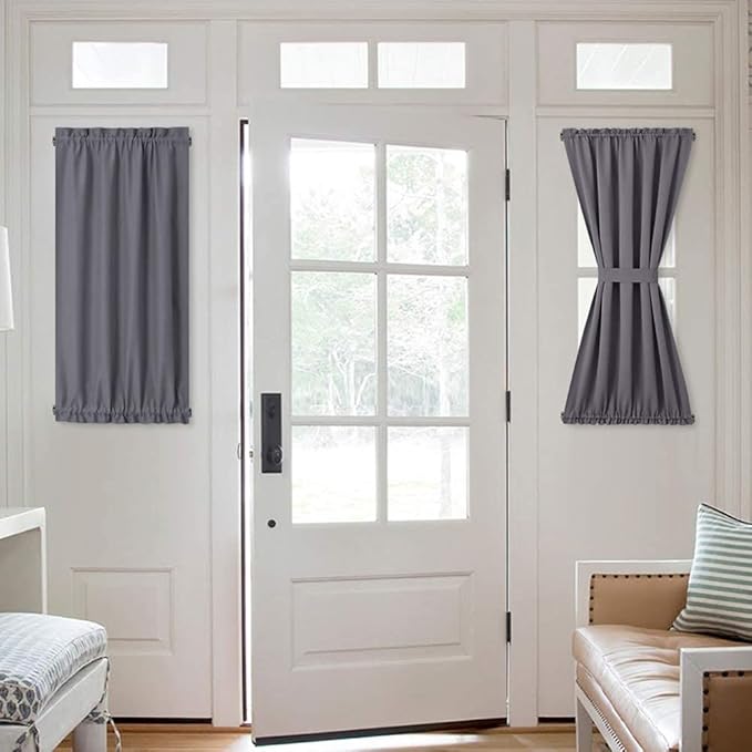 NICETOWN Window Curtain for French Door - Thermal Insulated Blackout Patio Door Curtain/Sidelight Curtain Panel, Classroom Cover for Privacy Lockdown Shade (25W by 40L Inches, Grey, One Panel)