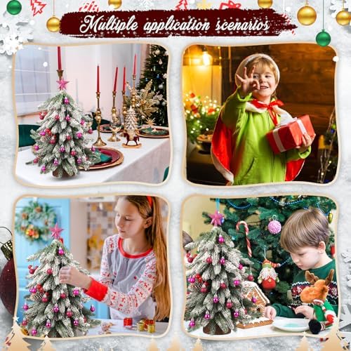 RoundFunny 25 Pcs Mini Christmas Balls Ornaments Set 0.79 Inch Christmas Day Ball Topper Star Tree Hanging Ornaments for Party Decoration(Rose Red)
