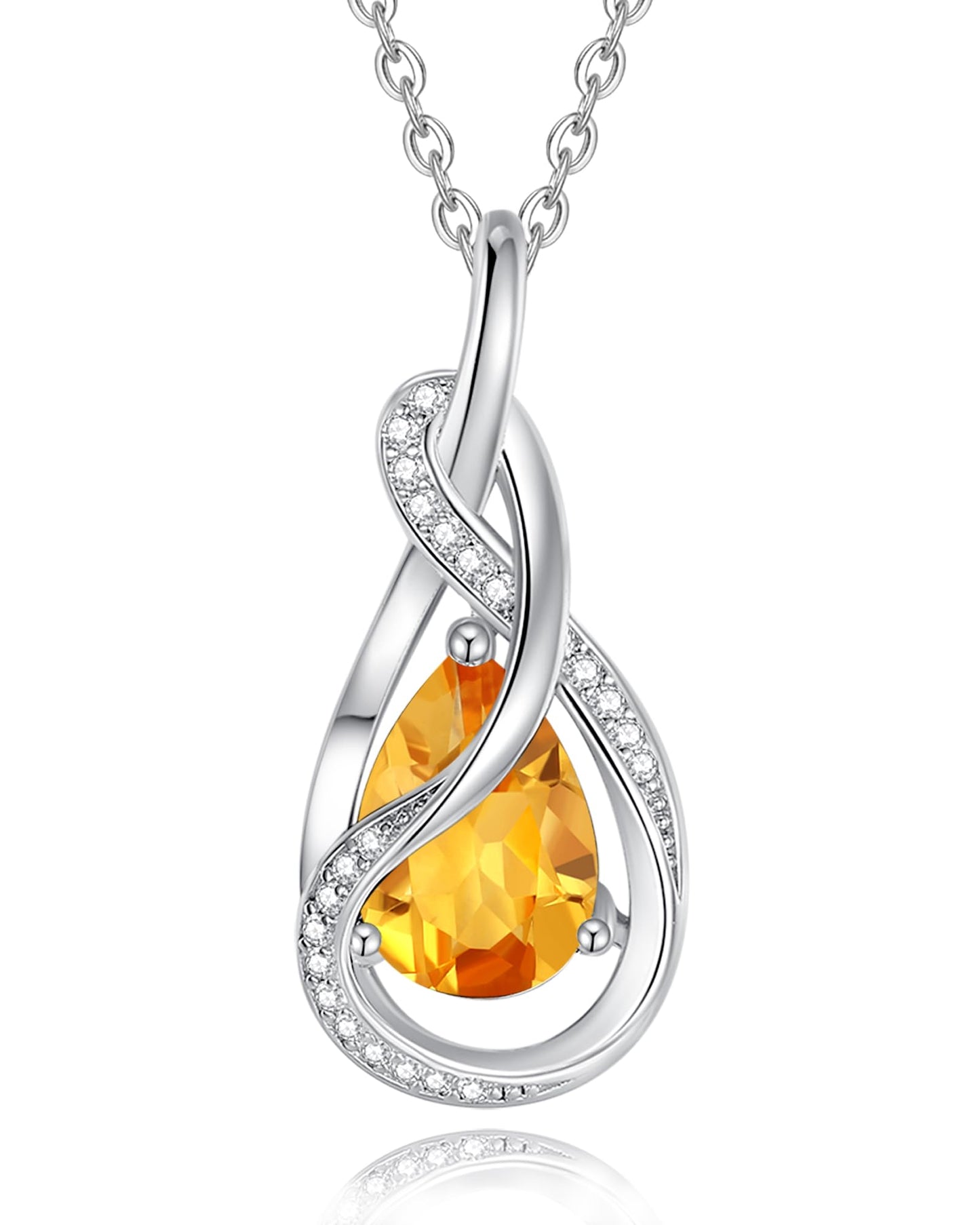 FANCIME Citrine Necklace November Birthstone Sterling Silver Infinity Knot Pendant Necklace Yellow Gemstone Fine Jewelry Anniversary Birthday Mothers Day Gifts for Women Her Mom