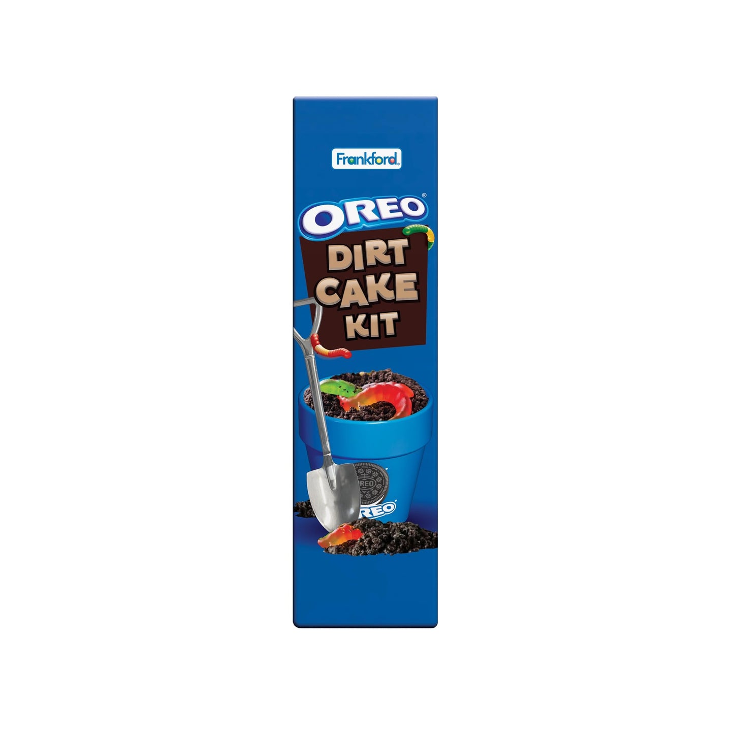 Frankford OREO DIY Dirt Cake Kit with Real Cookie Pieces, Gummy Worms, Chocolate Pudding Mix, Shovel Spoons, and Ceramic Cups