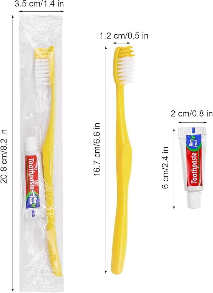 Disposable Toothbrush with Toothpaste Set Pack of 150,Yellow Hollow Individually Wrapped Manual Travel Toothbrush Kit in Bulk Toiletries for Adults,Kids,Hotel,Homeless,Nursing Home,Charity
