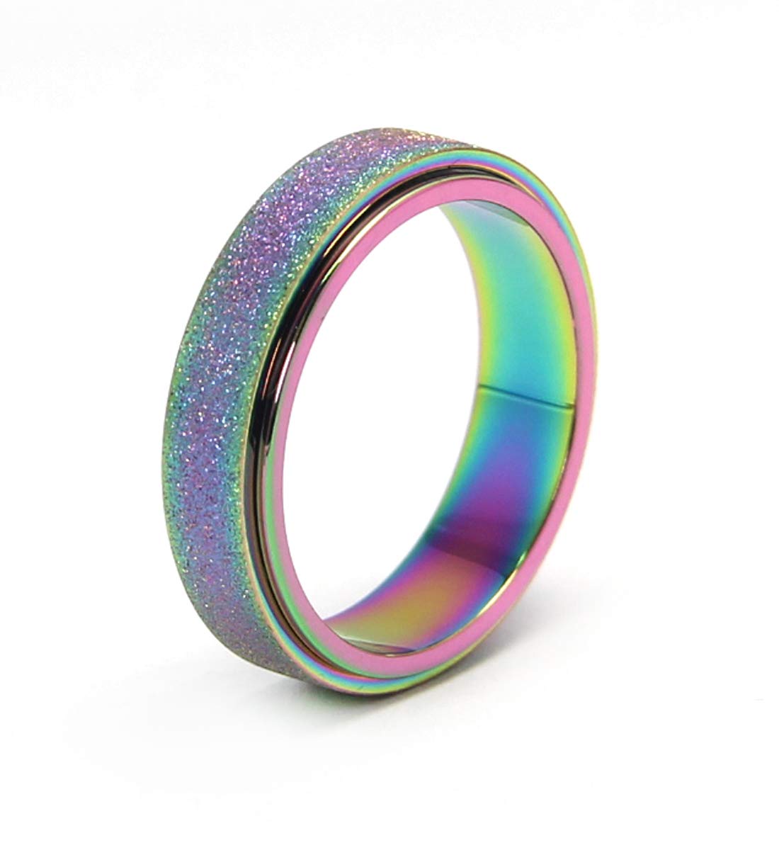 OreilleStar Anxiety Ring, Titanium Stainless Steel Fidget Spinner for Women and Men Rainbow Size 7 (Rainbow-Width 6mm, 7)