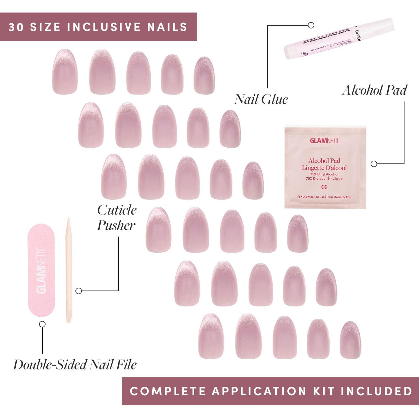 Glamnetic Press-On Nails Bundle - Azure Blue, Hailey & Fairy Dust | Bright Blue Short Round Fake Nails | Glazed Almond False Nails | Oval Beige-Pink Nails with a Metallic Finish