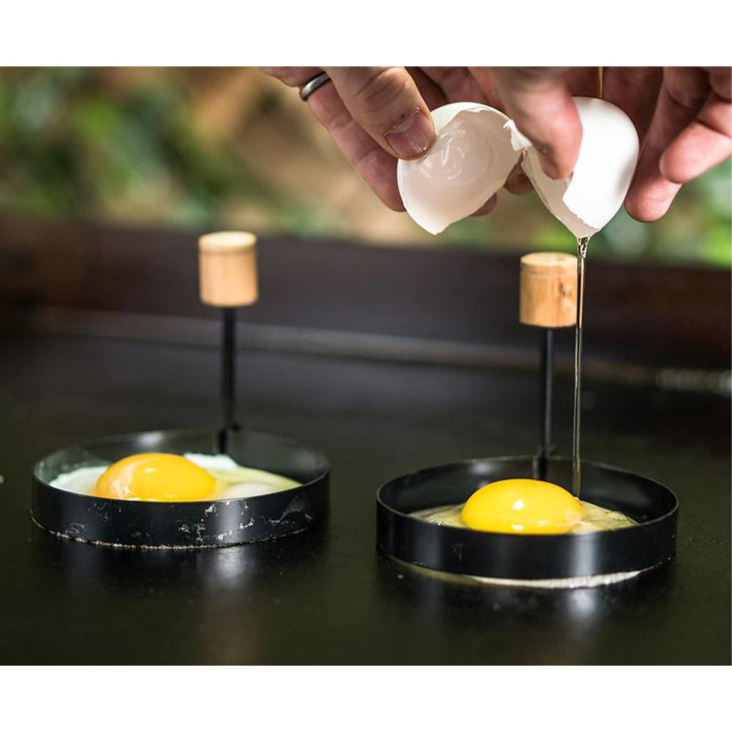 Blackstone 1543 Outdoor Griddle Breakfast Preparation Kit with Pancake Batter Dispenser, Cast Iron Bacon Press, and 2 Non Stick Steel Egg Rings