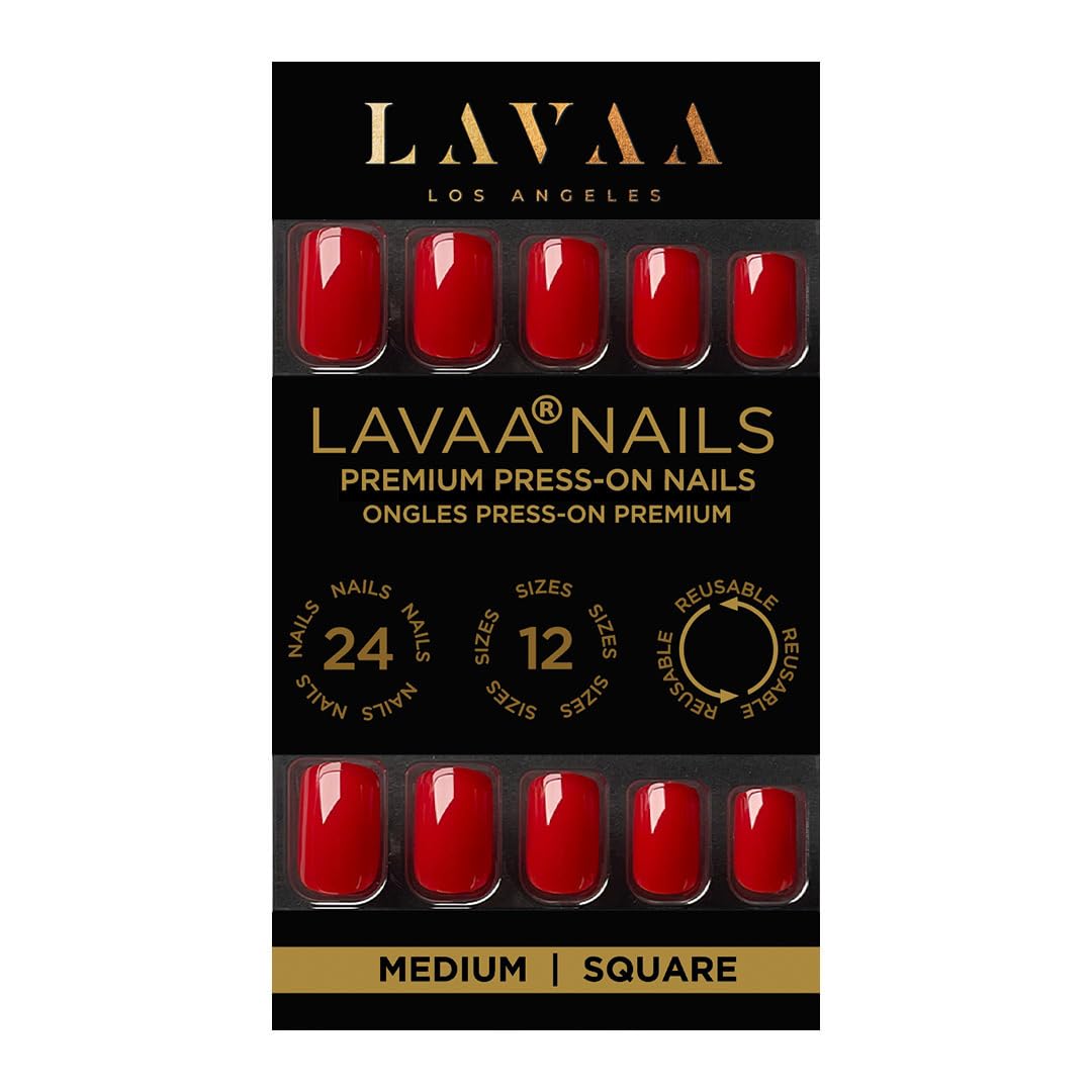 SPICY RED Press-On Nails by Lavaa Beauty | Glossy Red Medium Square Nails