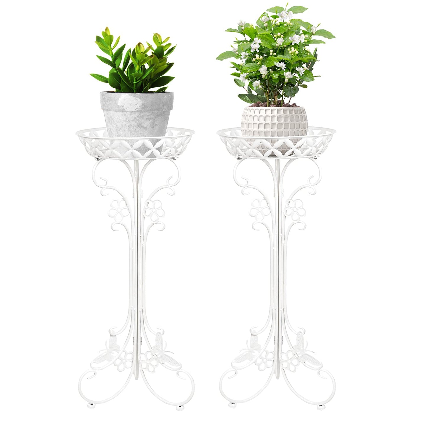 Sungmor Lightweight Metal Flower Pot Stands - 2 Pack 29.7 Inches Tall White Plant Stand - Rustproof Potted Plant Holder Container Support - Indoor & Outdoor Elegant Corner Decorative Display Rack