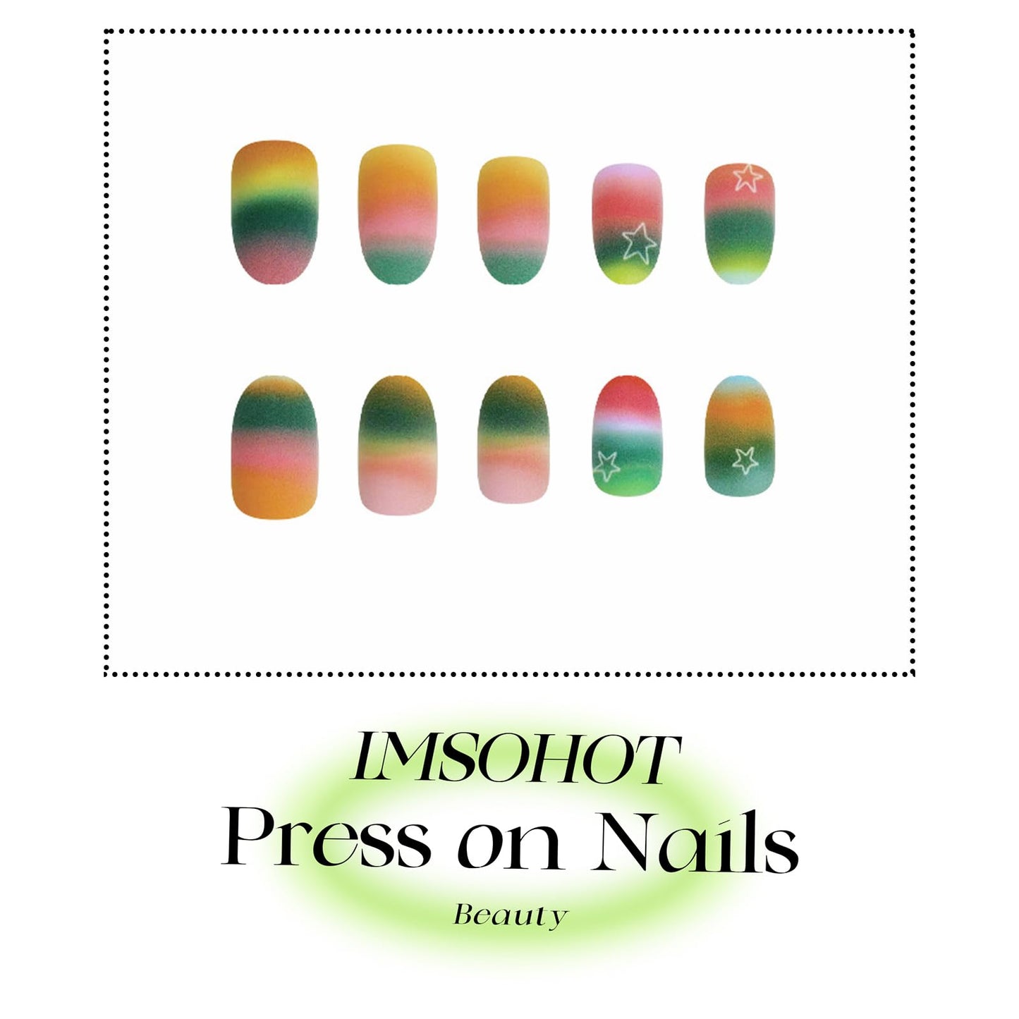 IMSOHOT Rainbow Press on Nails Short Oval Fake Nails Colorful Gradient Matte Acrylic Round False Nails Full Cover Glue on Nails for Women Girls Y2K DIY Nail Manicure 24Pcs