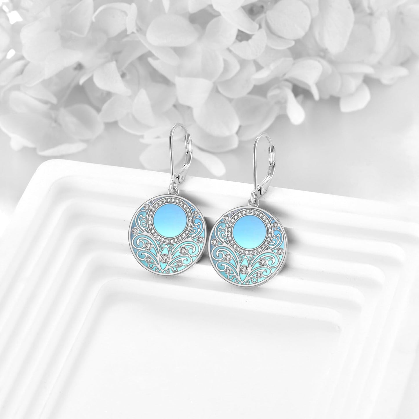 Moonstone Earrings Gifts Sterling Silver Filigree Endless Circle Moonstone Drop Earrings Jewelry Gifts For Women