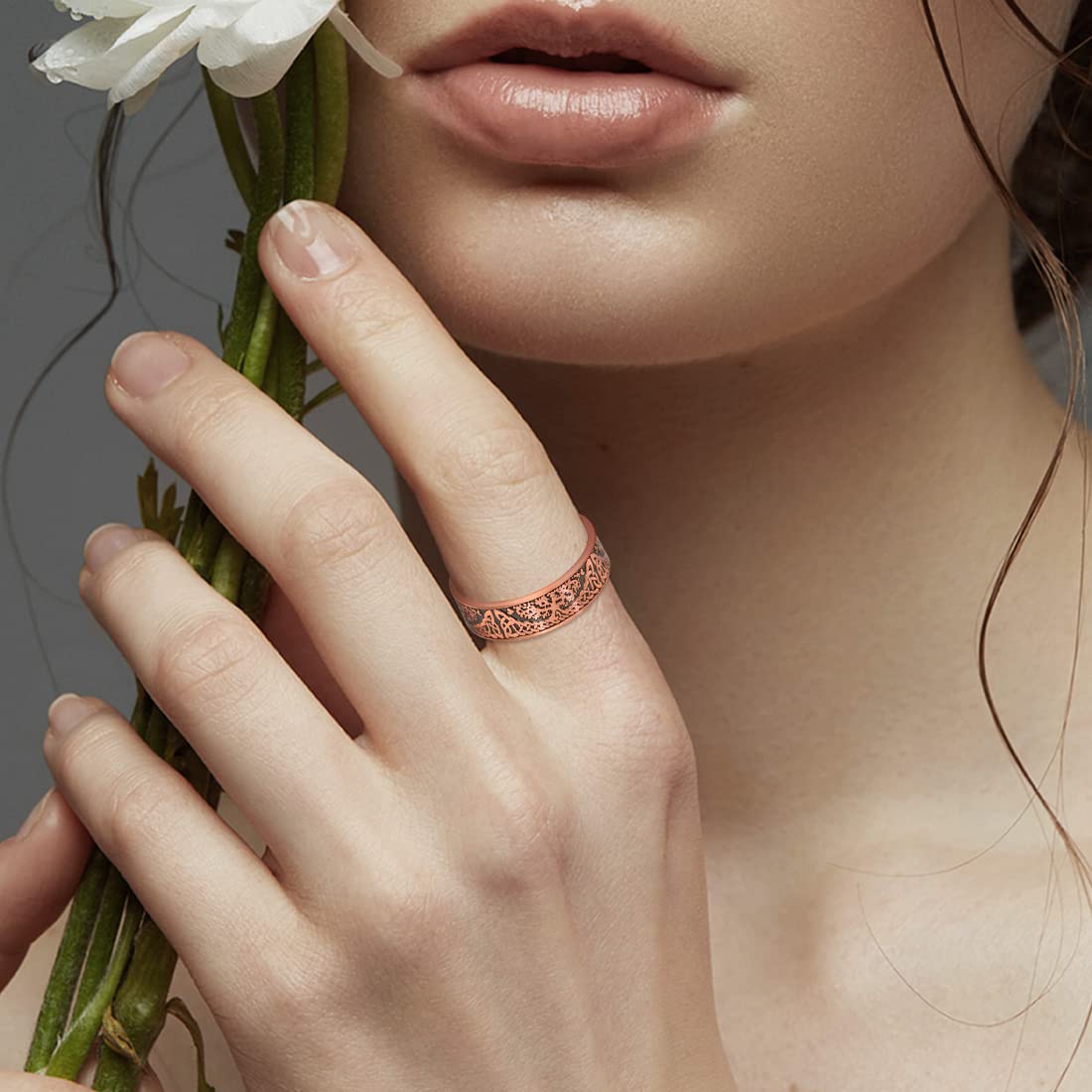 Cigmag 2PCS Copper Rings for Women Adjustable Solid Pure Copper Ring with Present Box (Tree of Life)