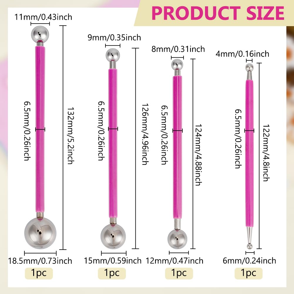 BENECREAT 4 Sizes Double-Ended Stainless Steel Ball Stylus, Mini Petal Clay Cutters Kit with 8 Shapes Polymer Clay Flower Molds for Polymer Clay Jewelry Wreath Earrings Making