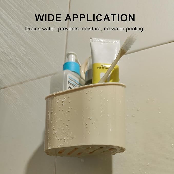suntree Suction Cup Toothbrush Holder with Drainage Holes - No Drill Wall Mount Organizer for Razor, Toothpaste, Face Wash - Milky White
