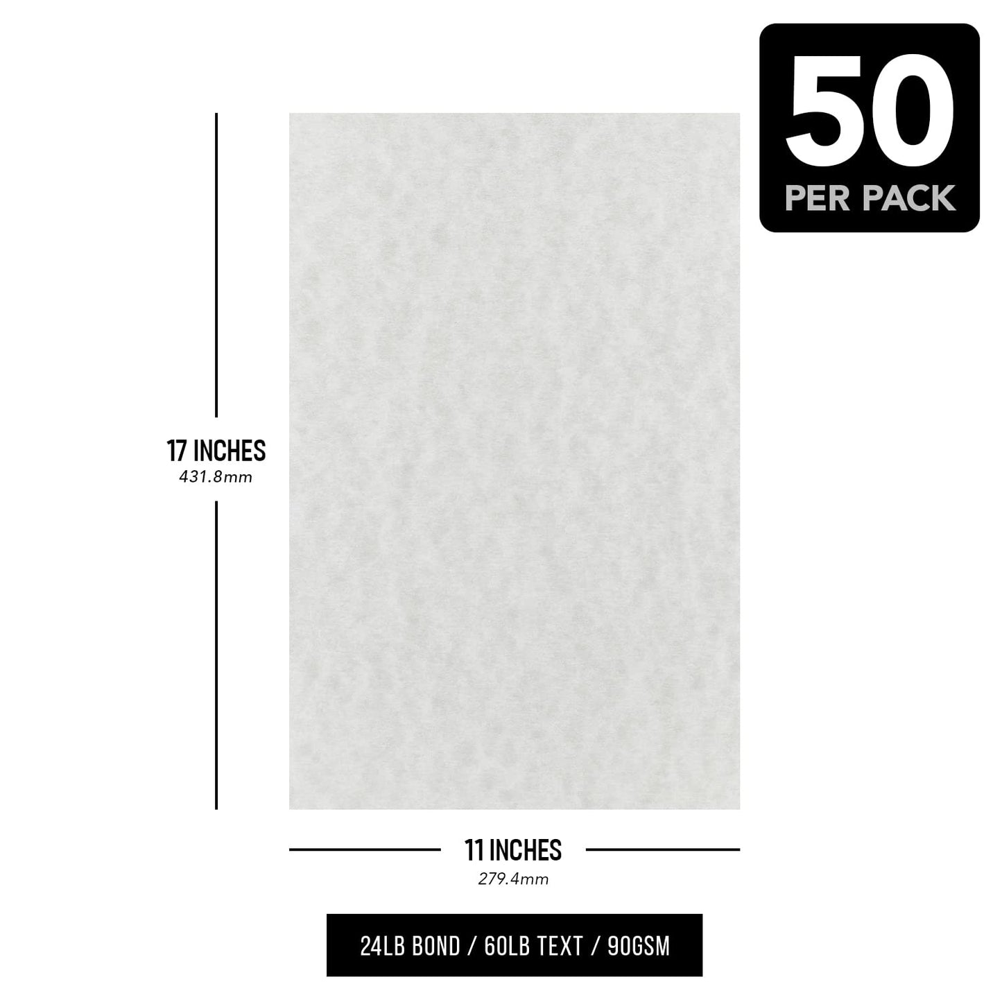 Gunmetal Parchment Paper – Great for Certificates, Menus and Wedding Invitations | 24lb Bond / 60lb Text / 90GSM | 11" x 17" (Ledger Size) Paper for Writing, Copy, Printing | 100 Sheets per Pack