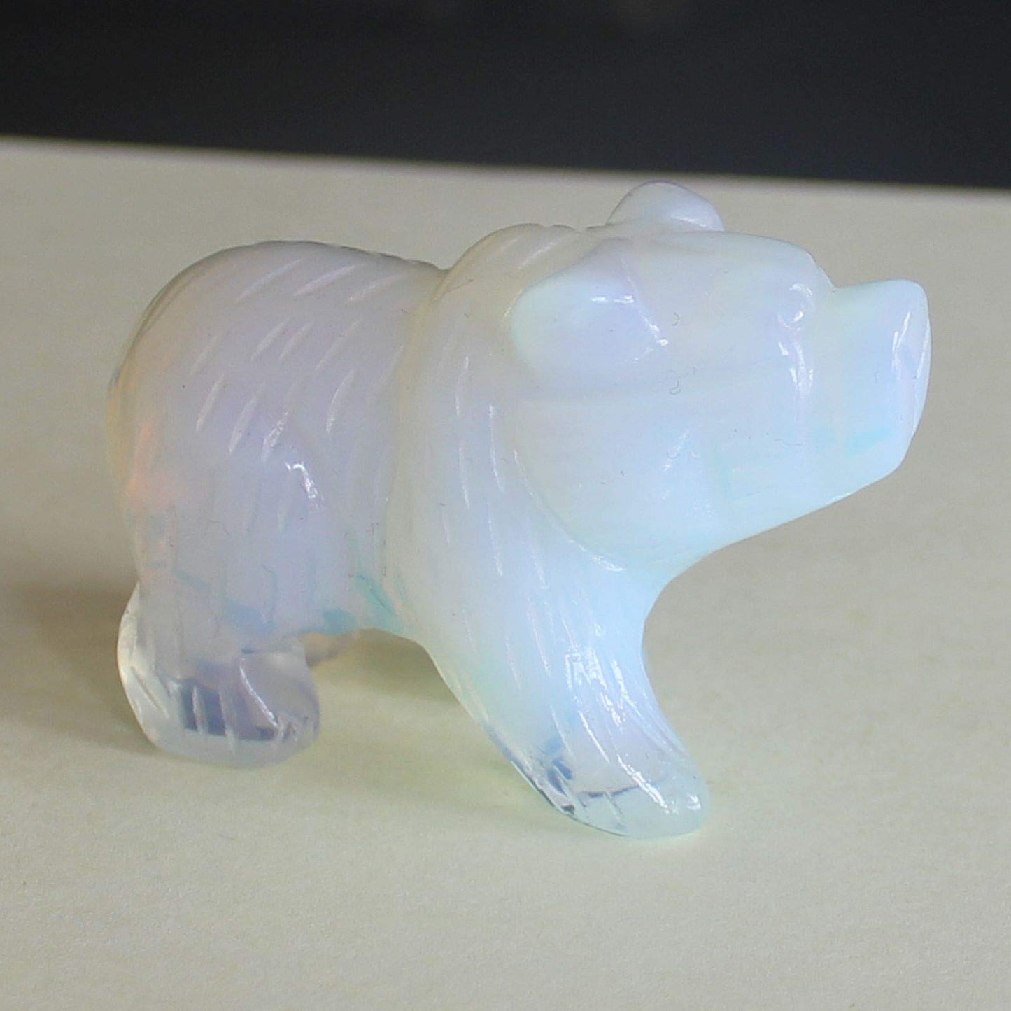 HLbshi Hand Carved Gemstone Crystal Bear Figurine Animal Statue Carving Office Home Decor Collections 2'' (White opalite)