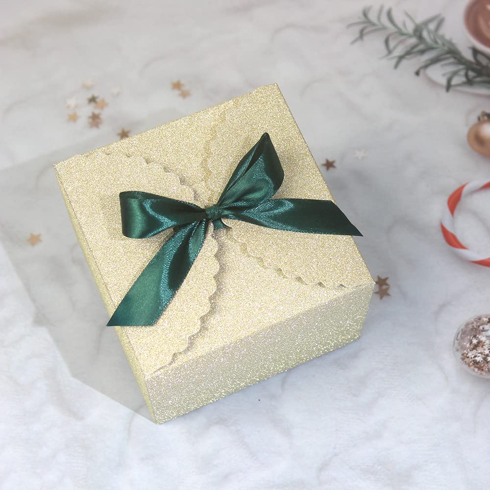 WEWILUCK Small Gift Boxes for Presents, Gold Glitter Christmas Gift Boxes Bulk for Women, Man, Empty Square Gift Box for Gifts Widely Used in Various Occasions(4.75” x 4.75” x 3.53”)