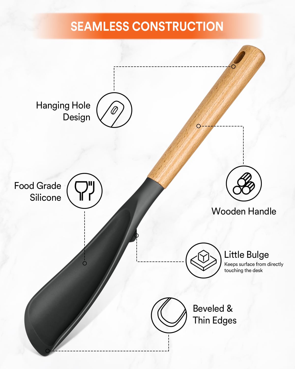 Multifunction Spoon for Nonstick Cookwares, Great for Cooking and Serving, Sturdy BPA-Free Matte Silicone, Wood Handle Spoonula for Mixing, Scoop, and Scrape, Grey(2 pack,11.4" & 13.4")