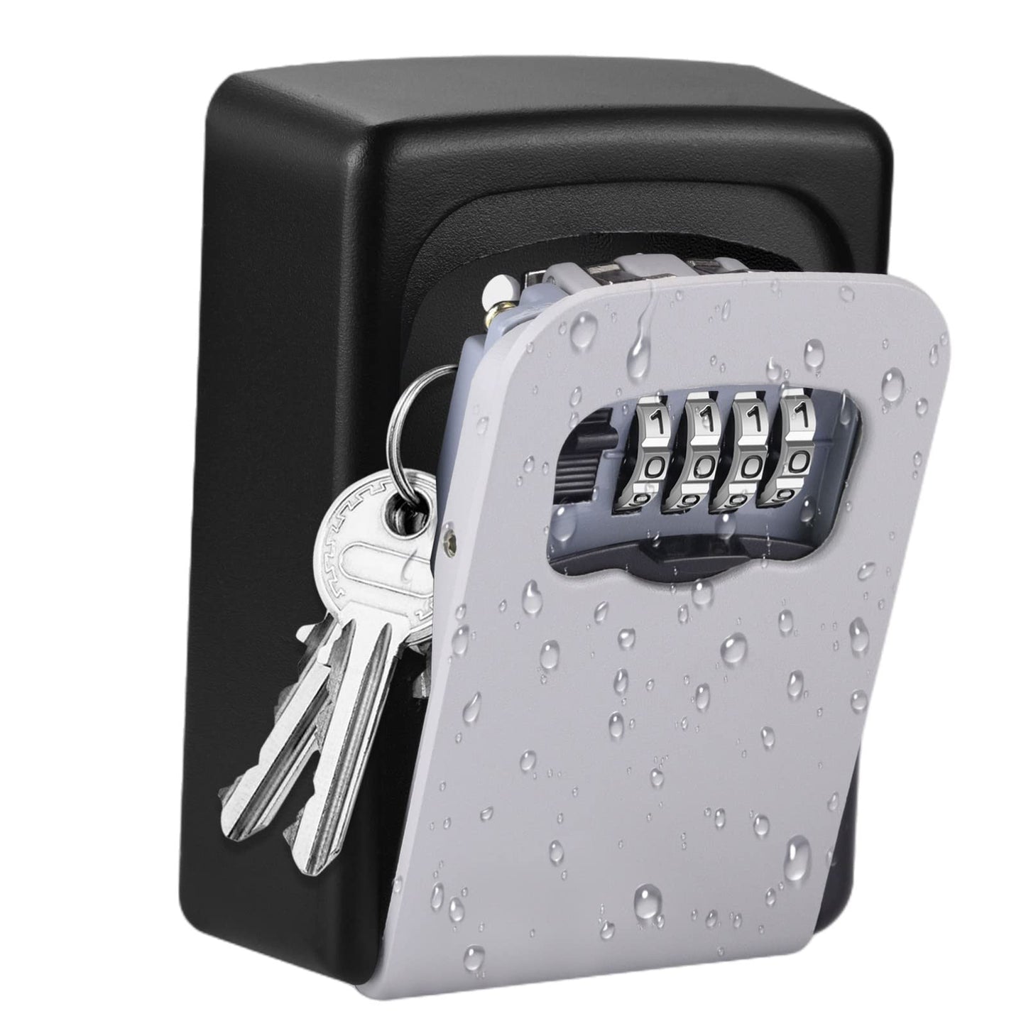 Lospu HY® Key Lock Box, 4 Digit Combination Key Storage Lockbox, Waterproof Wall Mount Key Safe Box for Indoor, Outdoor, Home, Hotels, Airbnb and Schools Grey