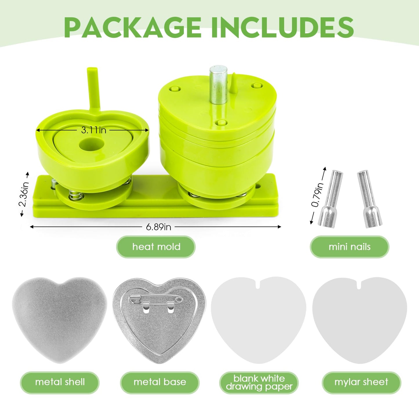 Heart Shaped Button Maker Interchangeable Die Mold 58 MM for Slide Rail Button Maker Machine Button Part Supplies Accessories for Pin Press Machine