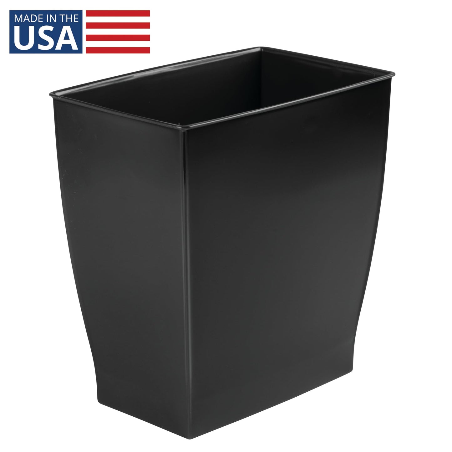 iDesign Small Plastic Bathroom Trash Can, Slim Rectangle Garbage Bin for Bedroom, Office, Dorm, Black