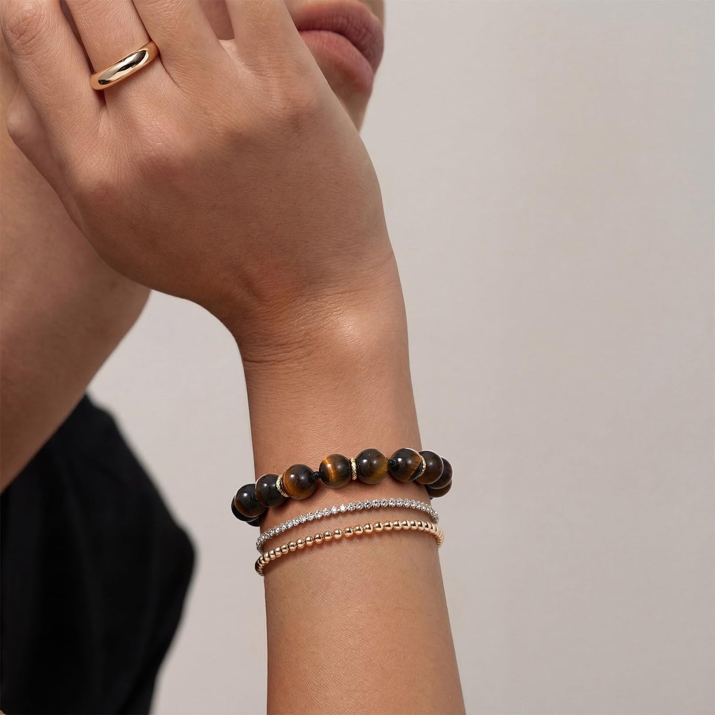 KissYan Beaded Bracelets for Women, Colorful Natural Stone Boho Bead Bracelet for Beach, Handmade Gemstone Summer Jewelry Gifts (Tiger Eye)