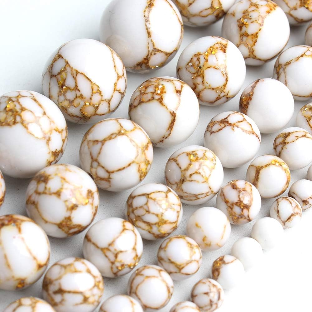 6mm White and Gold Turquoise Natural Stone Beads Round Loose Beads for Jewelry Making Yochus DIY Beads Bracelet Necklace