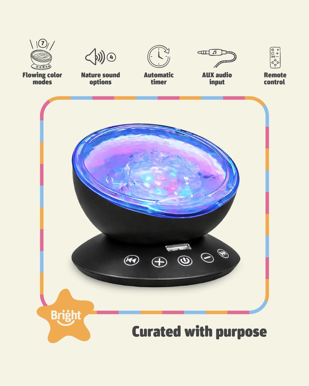 Bright Autism Calming Sensory Sea Lamp - Night Light Projector for Kids, 7 Light Modes, Color Changing Music Player, Nature Relaxation Sounds