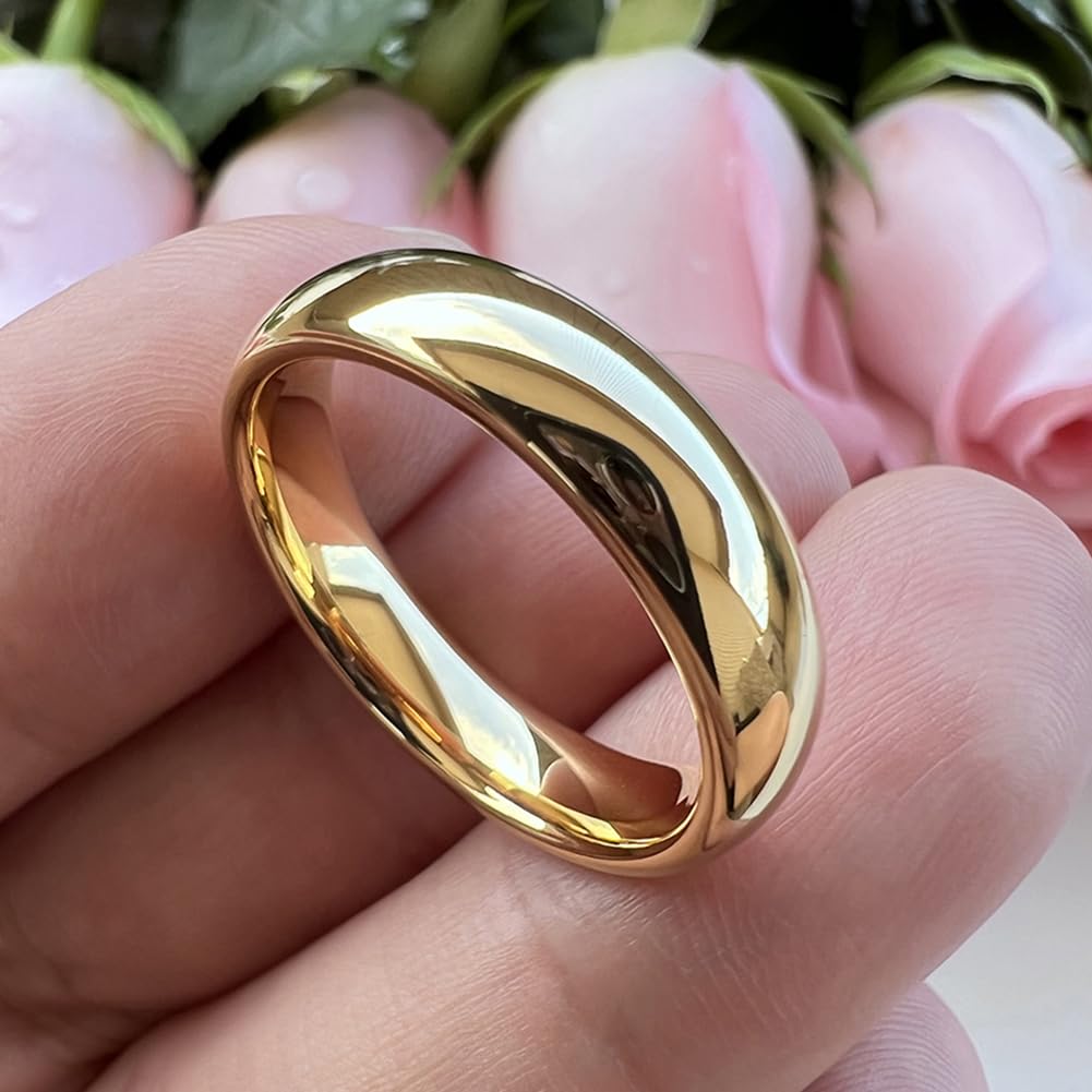 TUTISS 5mm Gold Tungsten Rings for Men Women Engagement Wedding Bands Domed Polished Comfort Fit Size 9