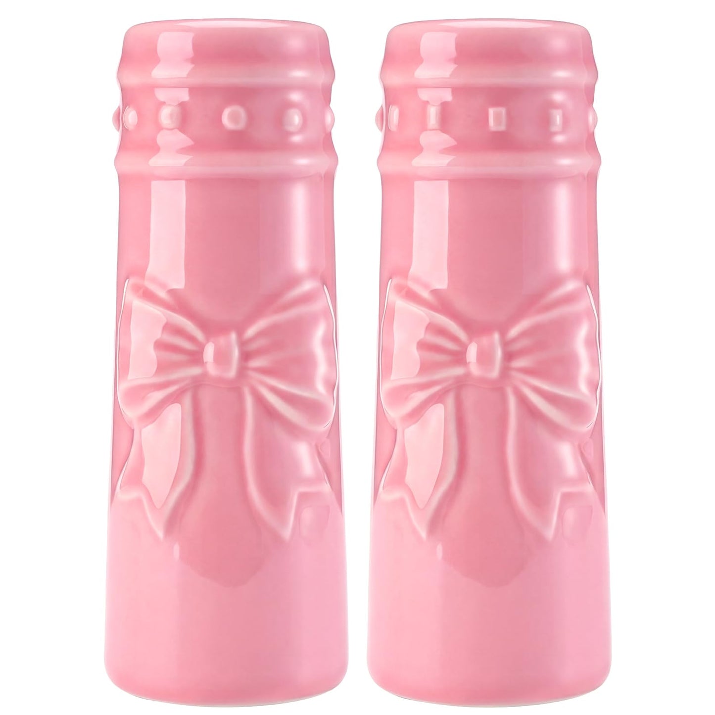 Acellegic 2 Pcs Pink Bow Salt and Pepper Shakers Cute Bow Kitchen Accessories Pink Ceramic Decorative Salt and Pepper Shaker Set Coquettish Preppy for Kitchen Dinner Table Party Gifts for Women