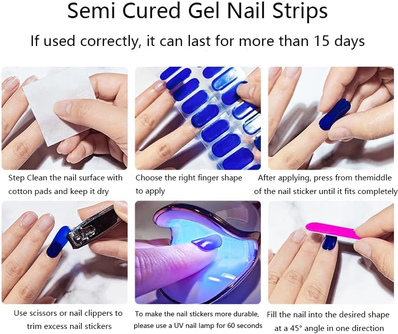 Semi Cured Gel Nail Strips Nude Ombre Gel Nail Strips Glossy Stickers Wraps Need UV/LED Light Salon Quality & Easy to Use for Women 20 Pcs