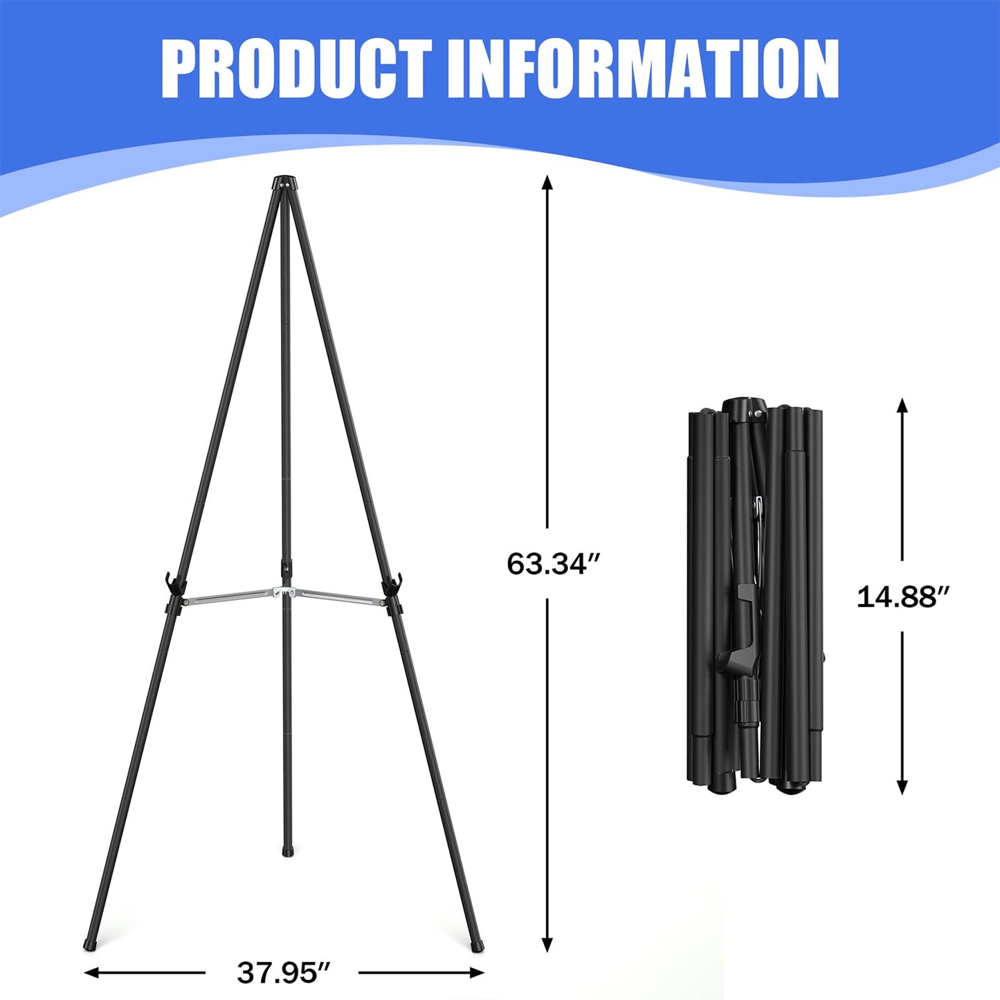 Rdiorry Easel Stand for Sign,63" Portable Metal Easel Stand for Wedding Sign,Adjustable Folding Art Easel for Display with Portable Bag(Black,2 Pack)