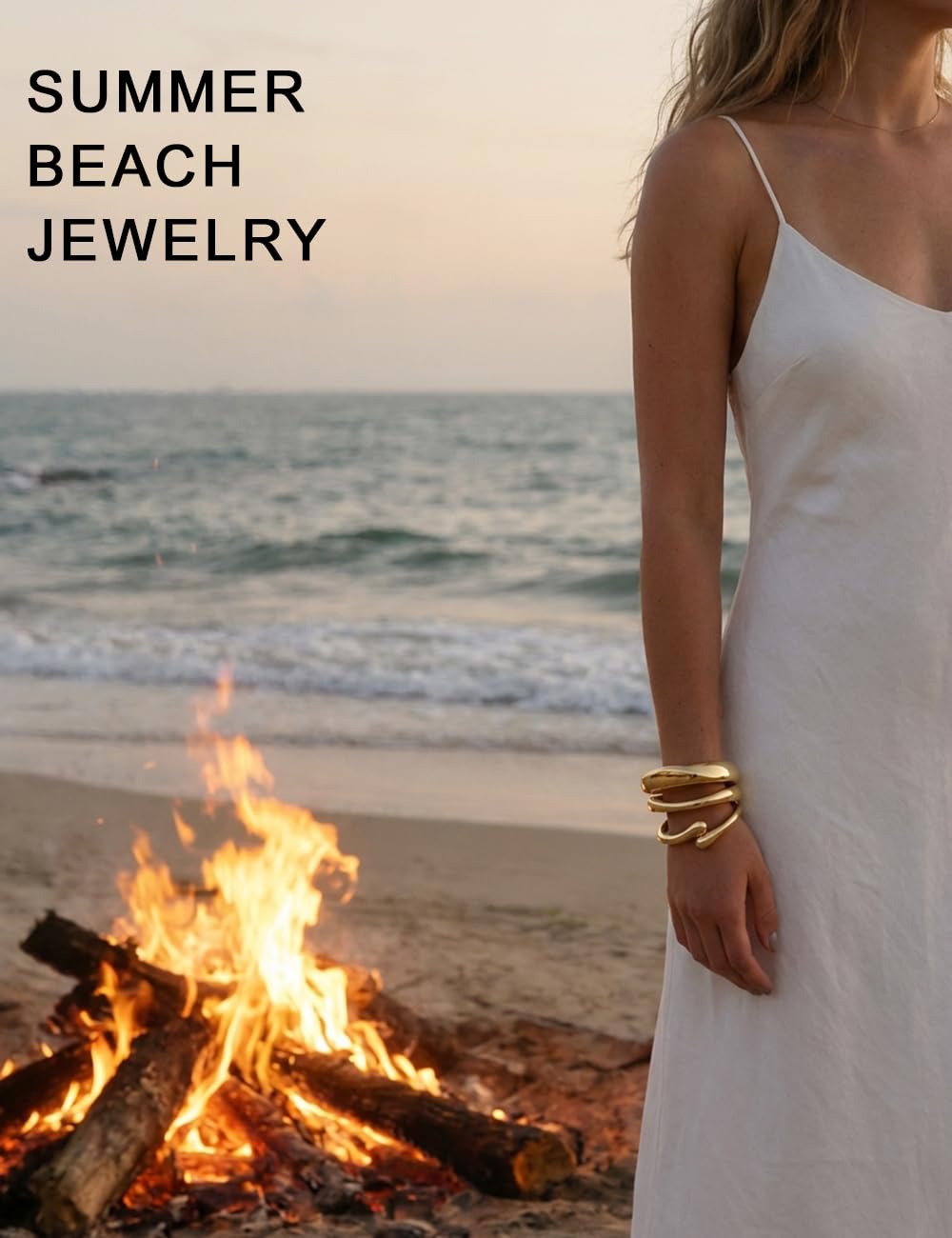 Chunky Gold Bangle Bracelets for Women, Dainty 14k Gold Plated Big Stackable Bangles Set, Trendy Cuff Bracelet Stack Non Tarnish Summer Beach Jewelry Valentines Gifts for Wife Mom