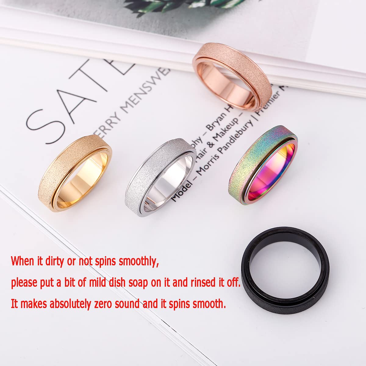 OreilleStar Anxiety Ring for Women Men Fidget Spinner Thumb Ring Titanium Stainless Steel Size 9 Width 6MM Silver Hand Polished