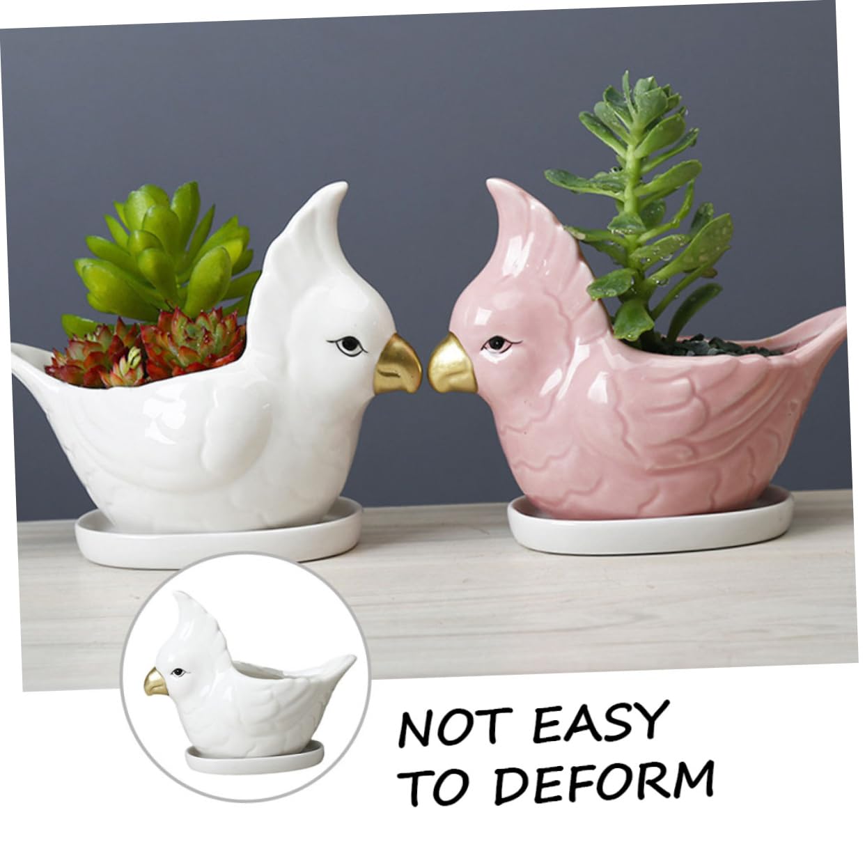 BESPORTBLE Ceramic Flower Planter with Tray Cartoon Parrot Design Indoor Succulent Pot Bonsai Container Gift and Home Decor