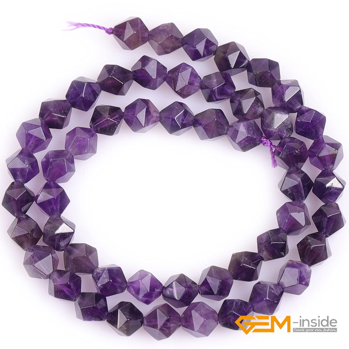 GEM-Inside Natural 8mm Amethyst Gemstone Loose Beads Faceted Purple Square Cambay Crystal Energy Stone Power for Jewelry Making 15"