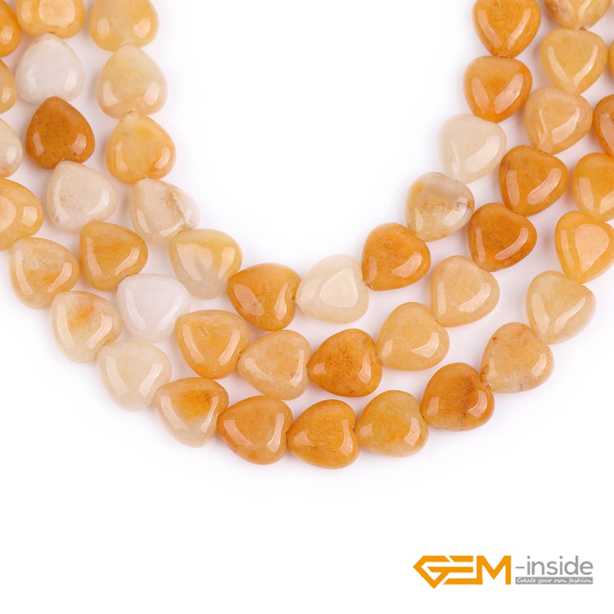 GEM-Inside 10mm Heart Charms Natural Yellow Orange Aventurine Jade Stone Beads for Jewelry Making Full 15" Strand Power Energy Healing Chakra Stone Beads