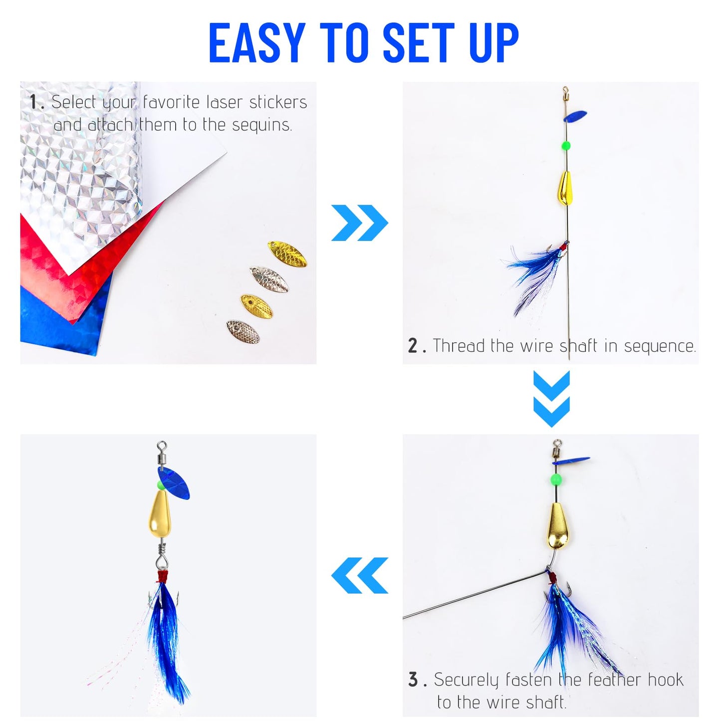 L PATTERN 140Pcs Spinner Making Kit - DIY Fishing Spinnerbait Kit with Spinner Blades, Spoons, Feather Treble Hooks, Spinner Shaft, Fishing Beads & Tackle Box for Bass Trout Perch Salmon