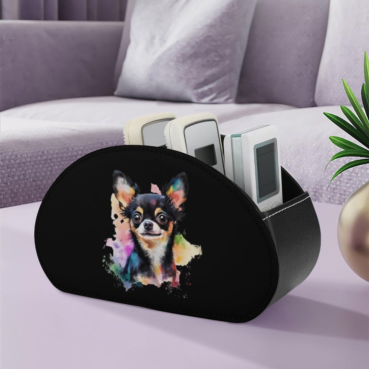 Chihuahua Dog Colorful Remote Control Holder with 5 Compartments Caddy Desktop Organizer for Home Office