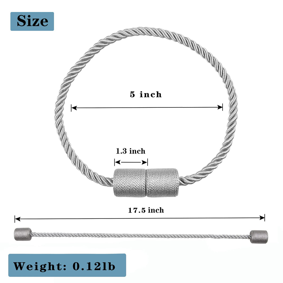 2 Pack Grey Strong Magnetic Curtain Tiebacks Outdoor Elegant Decorative Tie Backs Modern Rope Tiebacks for Drapes Window Curtain Holdbacks for Draperies (2 Count)