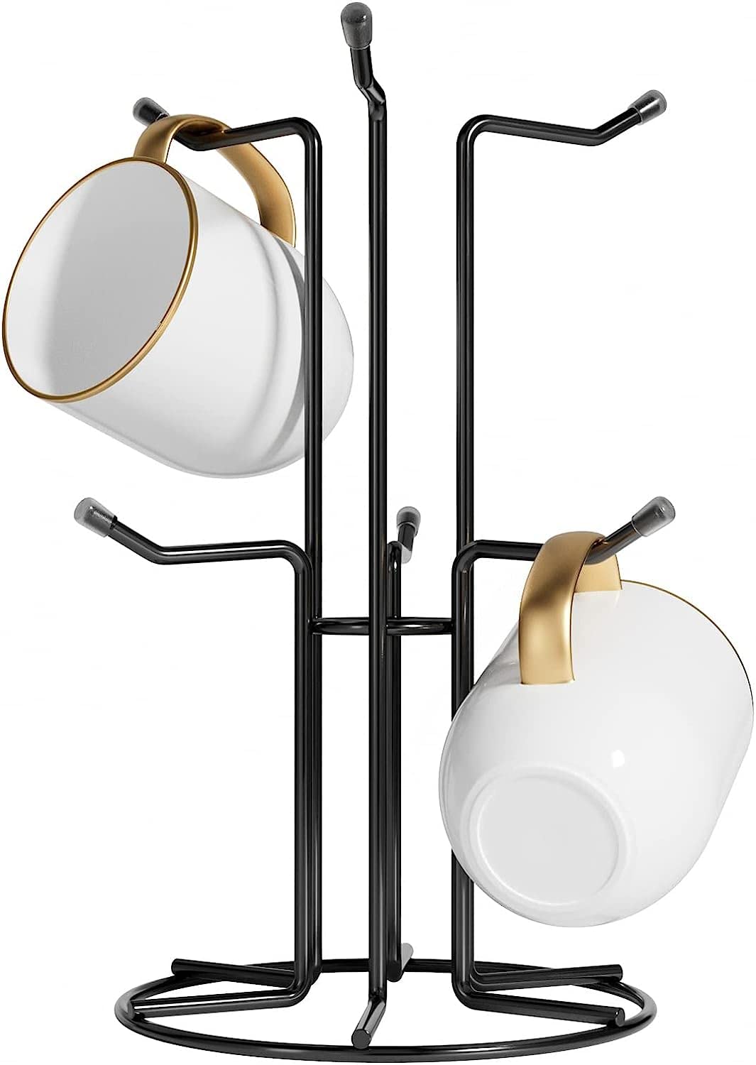 HULISEN Mug Tree for Large Cups, Counter Coffee Mug Holder with 6 Hooks, Metal Coffee Cup Holder Tree, Standing Rack for Countertop, Kitchen Counter Decor, Black