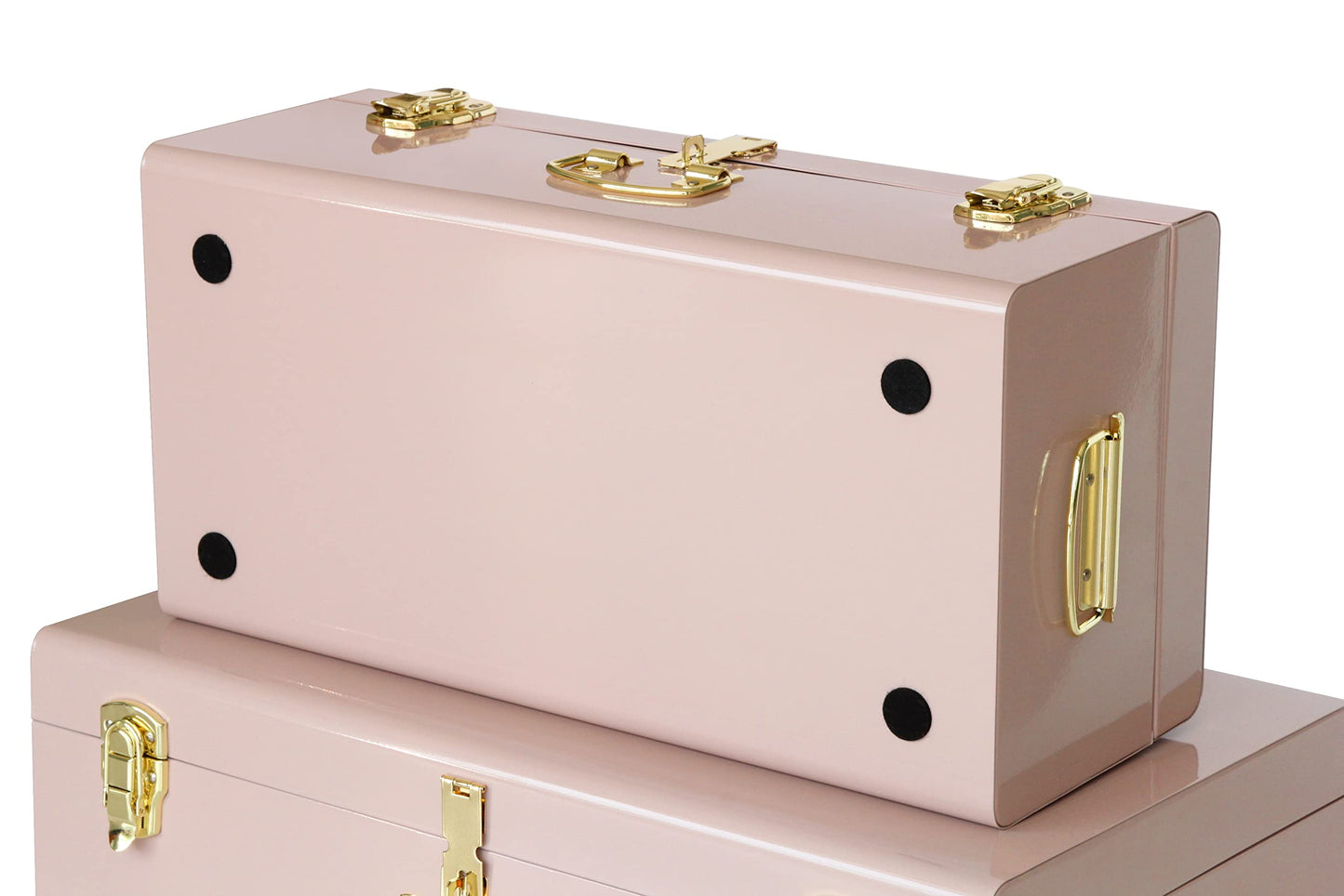 Vixdonos Decorative Metal Box Storage Trunks Set of 2 College Dorm Chest with Handle (Pink)