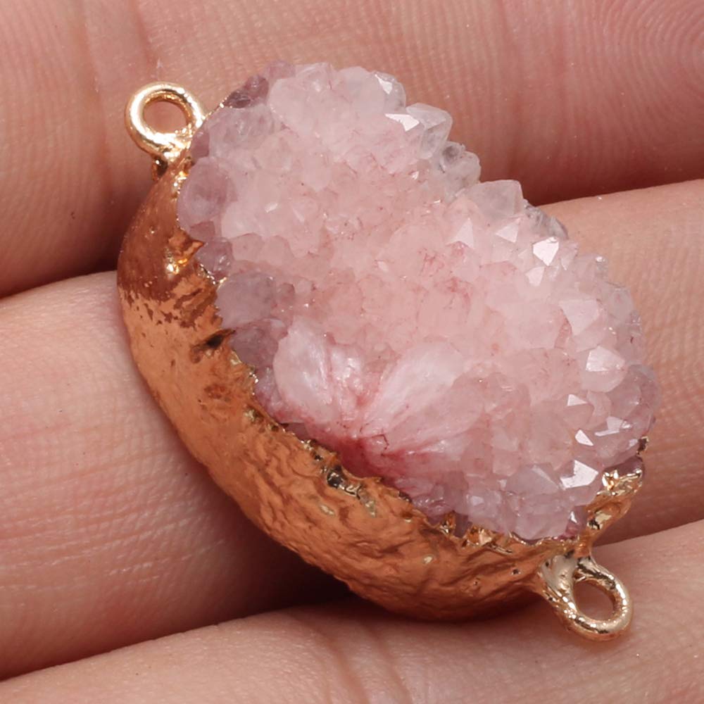 LHJ 5Pcs Natural Druzy Agate Connectors Random Color Stone Pendant Charms for Making Necklace Craft